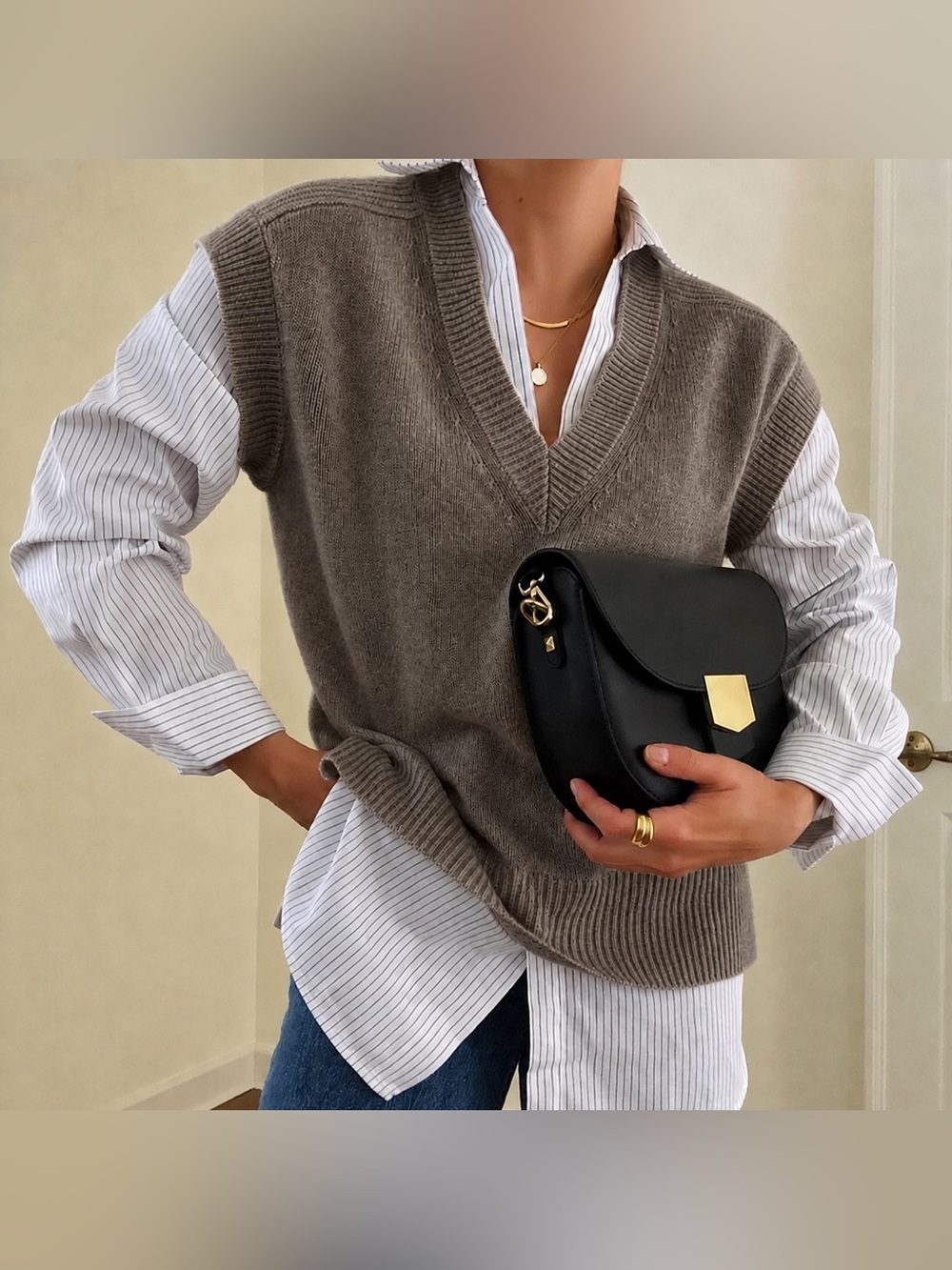 Brochu Walker NYE Vest Layered Looker Otter Melange Stripe Beige XS